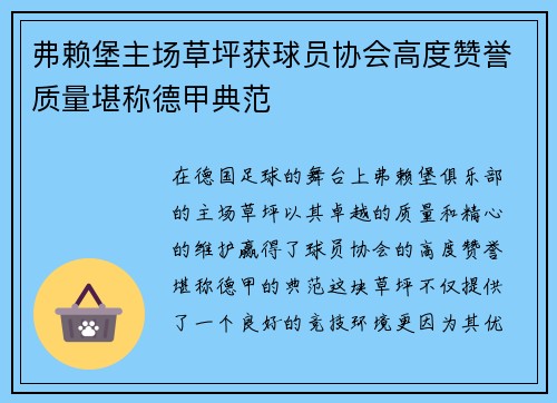弗赖堡主场草坪获球员协会高度赞誉质量堪称德甲典范 弗赖堡主场草坪获球员协会高度赞誉质量堪称德甲典范